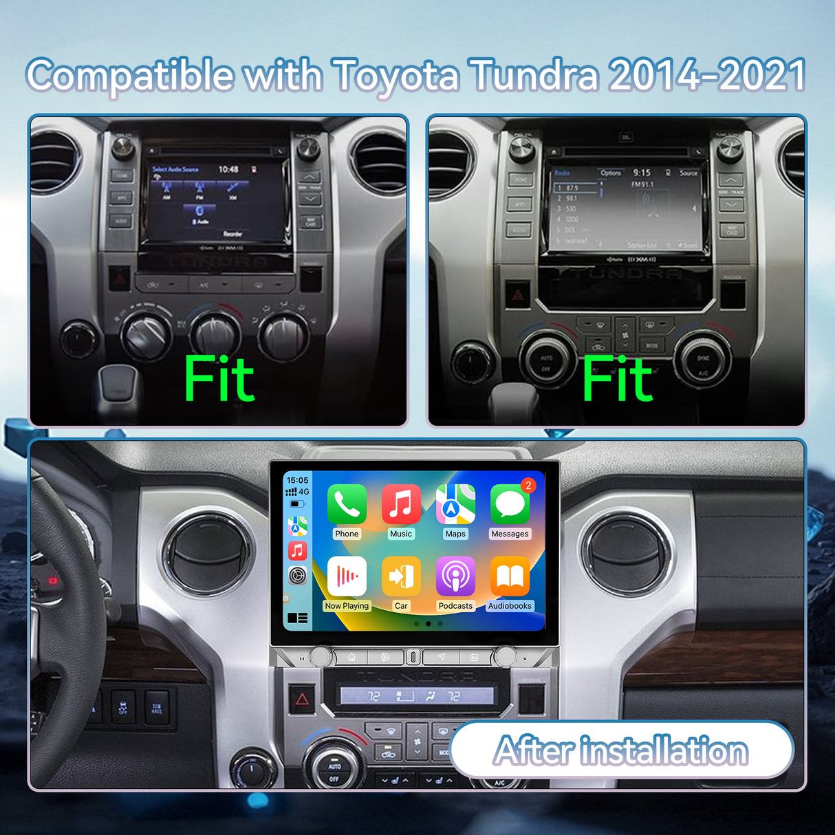 Car Radio Upgrade for Toyota Tundra 2014-2021, 11.5 inch IPS Touchscreen Stereo with Wireless CarPlay Android Auto BT FM AM DSP GPS SWC Plug&Play Cable Connector Backup Camera