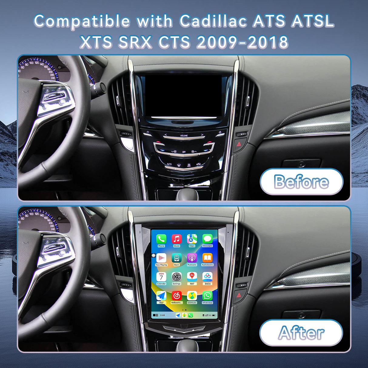 Car Radio for Cadillac ATS XTS SRX CTS 2009-2018: 9.7''HD Touch Screen Stereo with Carplay Android Auto WiFi GPS Navigation Bluetooth AM FM DSP RDS SWC 1080P Backup Camera