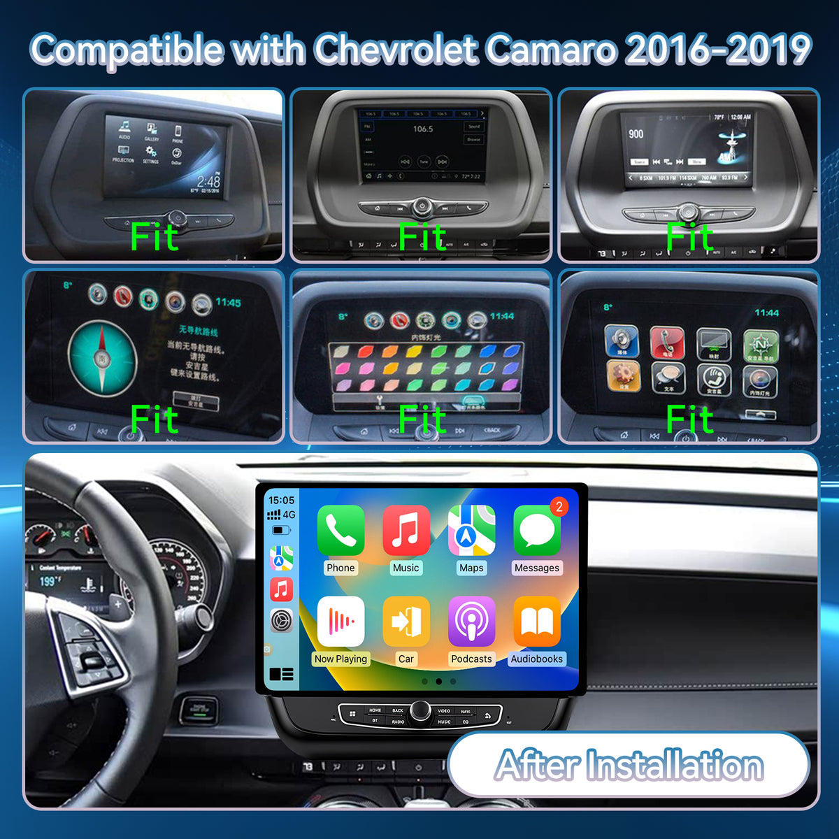 Car Stereo Radio Compatible with Chevrolet Camaro 2016-2019, 4G+64G 13" Touch Screen Car Stereo with Wireless Carplay Android Auto,FM,Multimedia Receiver with GPS Bluetooth ＆ Backup Camera
