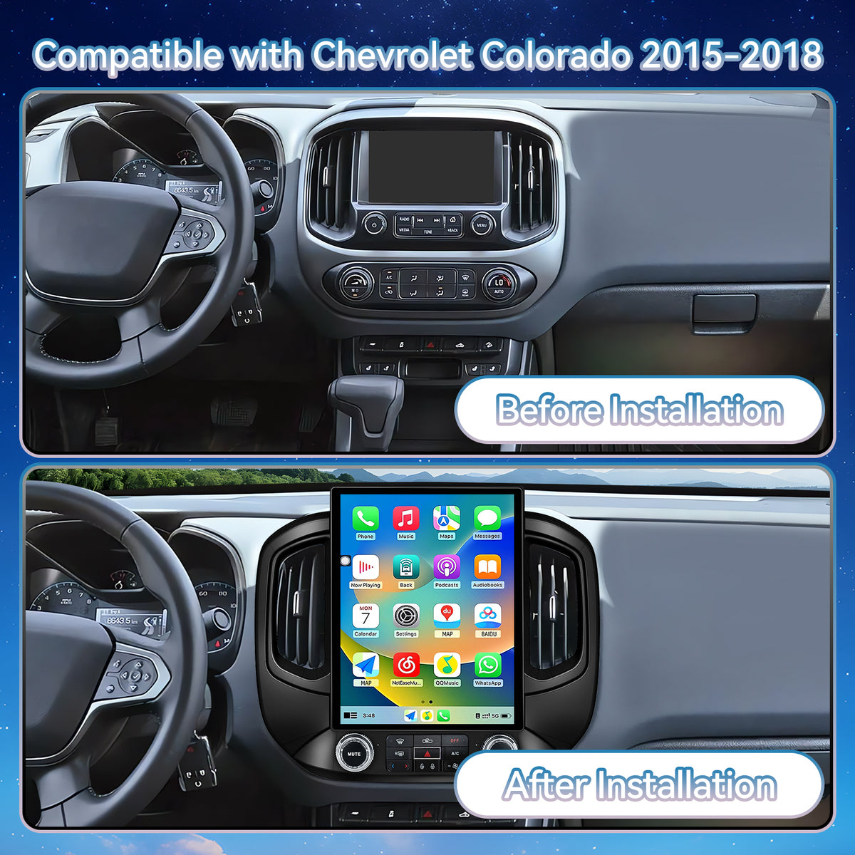 Car Stereo Radio for Chevrolet Colorado 2015-2018, T-Style 12.1" Touchscreen with Wireless CarPlay & Android Auto, 8-Core Processor, 4GB RAM + 64GB ROM, Mirror Link, WiFi, Bluetooth, FM, DSP, SWC, Backup Camera