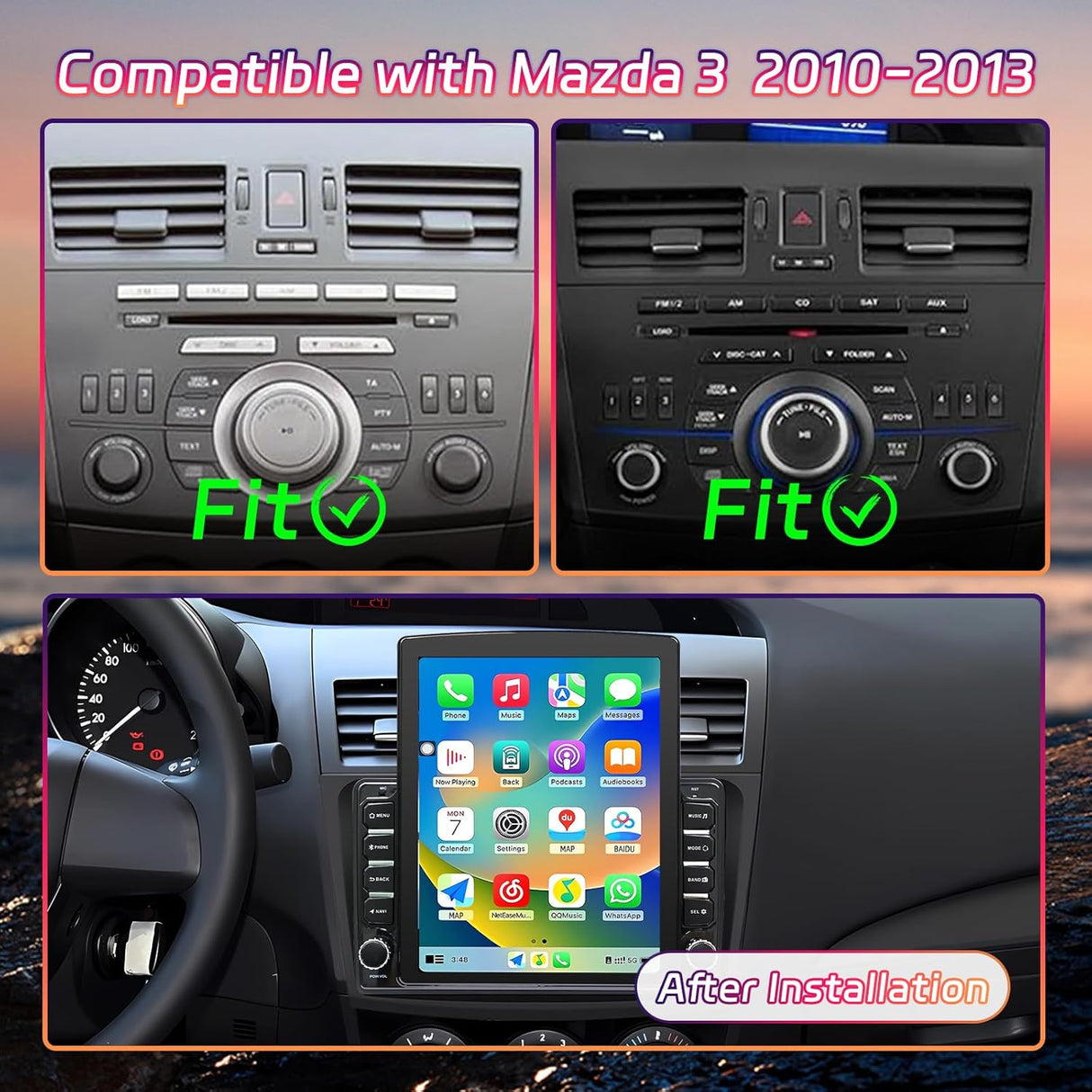 Android 13 Car Stereo for Mazda 3 2010-2013, 9.7 Inch Touch Screen with Wireless CarPlay & Android Auto, 2+64G, GPS, WiFi, BT, FM/RDS, 1080P Backup Camera, Mirror Link (with canbus)