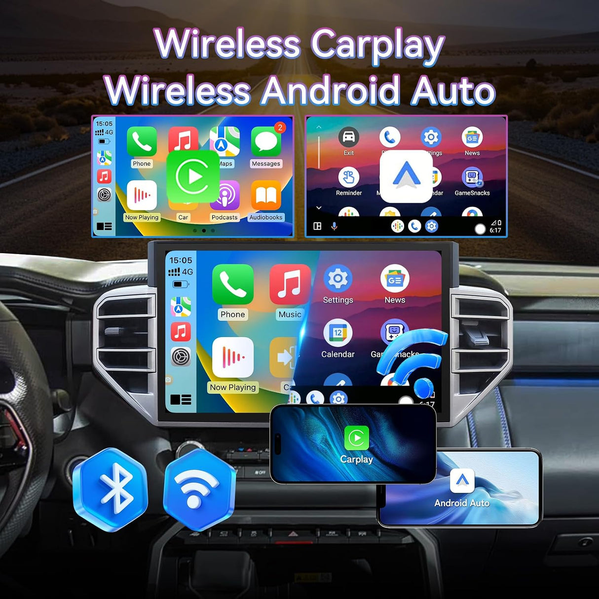 14.6''2K IPS Touch Screen Car Stereo Radio Compatible with Toyota Tundra 2022-2024.4+64GB,Wireless Carplay＆Android Auto/AM/FM/4G, GPS Navigation Multimedia Player Head Unit