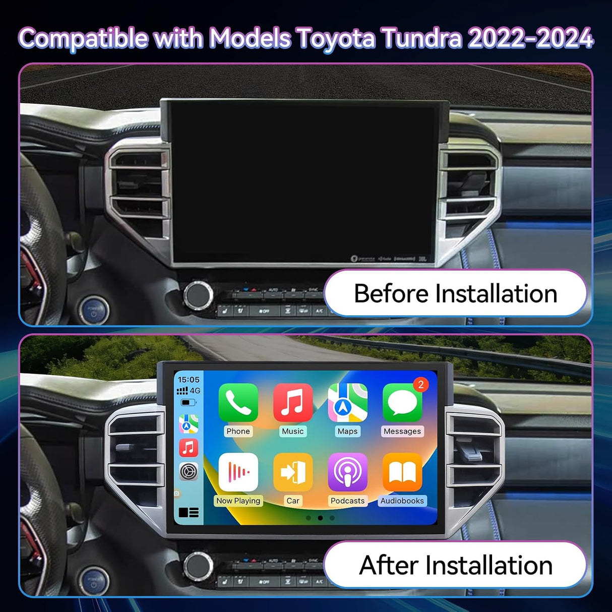 14.6''2K IPS Touch Screen Car Stereo Radio Compatible with Toyota Tundra 2022-2024.4+64GB,Wireless Carplay＆Android Auto/AM/FM/4G, GPS Navigation Multimedia Player Head Unit