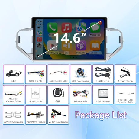 14.6''2K IPS Touch Screen Car Stereo Radio Compatible with Toyota Tundra 2022-2024.4+64GB,Wireless Carplay＆Android Auto/AM/FM/4G, GPS Navigation Multimedia Player Head Unit