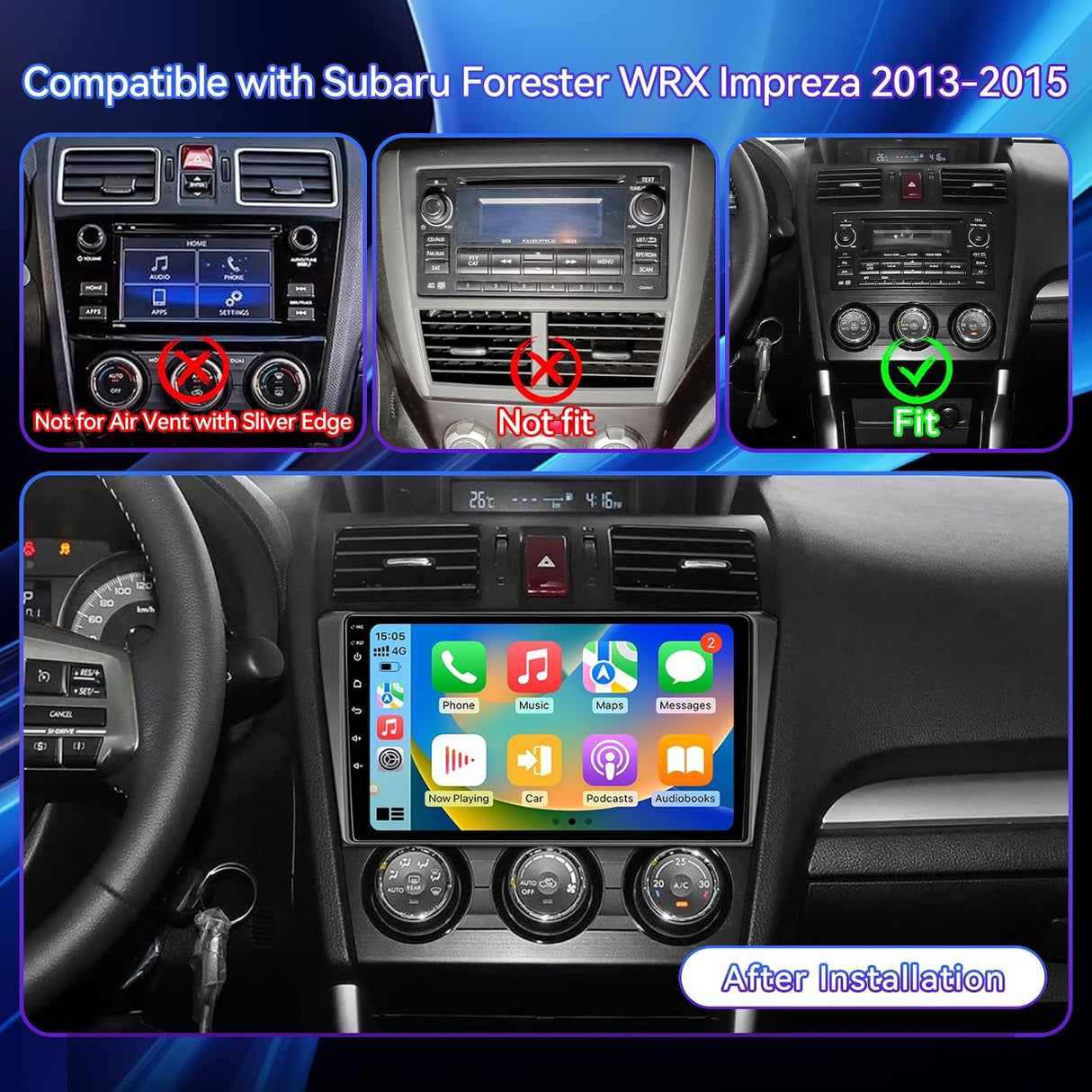 Car Radio Compatible with Subaru Forester WRX Impreza 2013 2014 2015 | Wireless Carplay/Android Auto, 2+64G 9 Inch Car Head Unit with GPS Navigation, Mirrorlink, Backup Camera