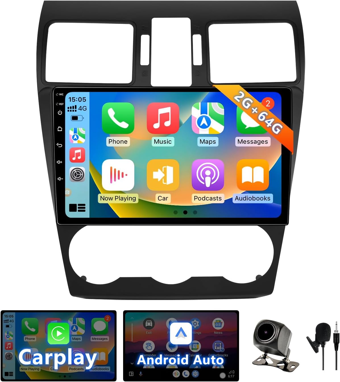 Car Radio Compatible with Subaru Forester WRX Impreza 2013 2014 2015 | Wireless Carplay/Android Auto, 2+64G 9 Inch Car Head Unit with GPS Navigation, Mirrorlink, Backup Camera