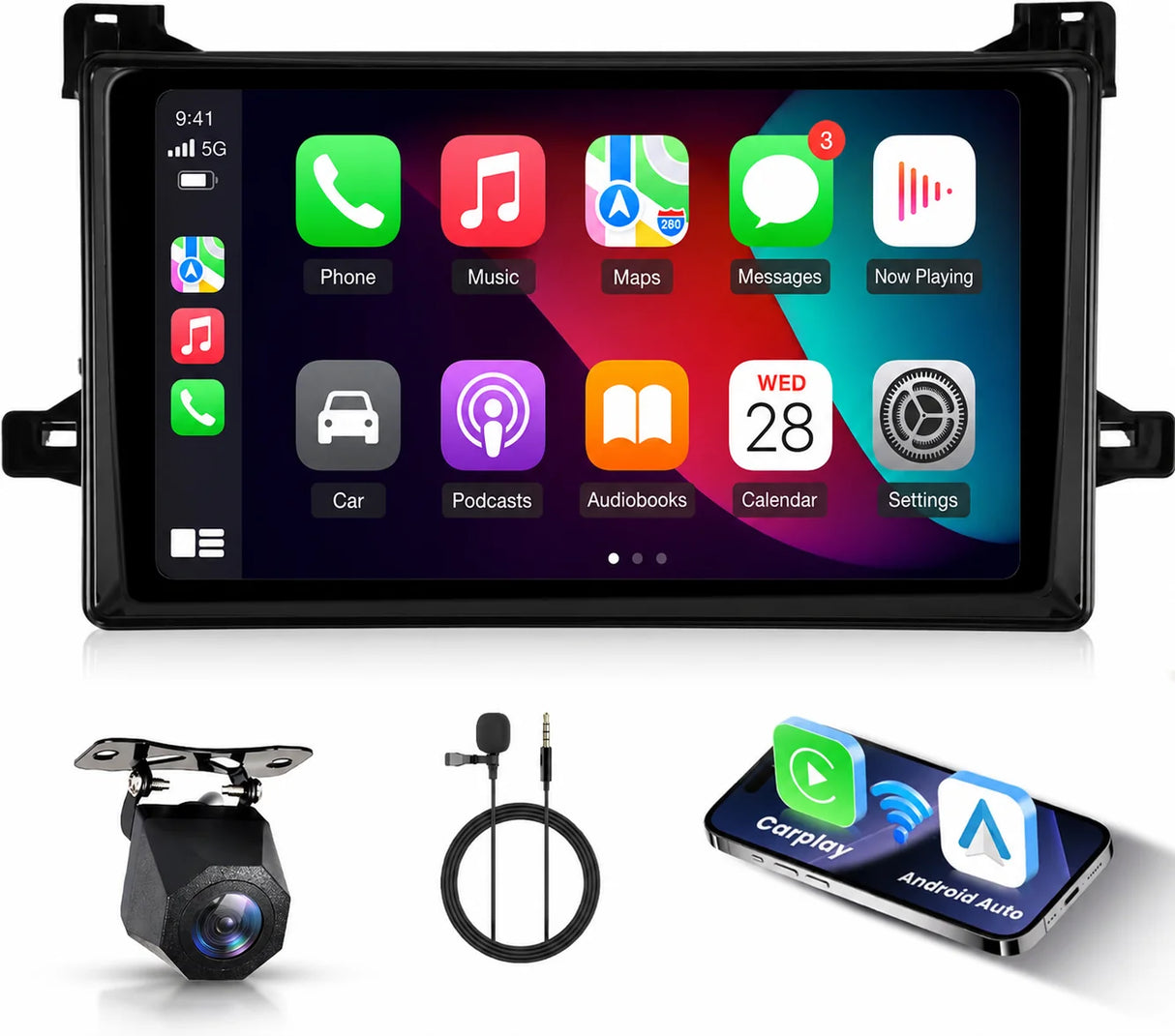 Car Stereo for Toyota Prius XW50 2015-2020, Android 9 Inch IPS Touch Screen Radio with Wireless Carplay &Android Auto, GPS, Double Din, Bluetooth DSP, WiFi, FM RDS, Camera