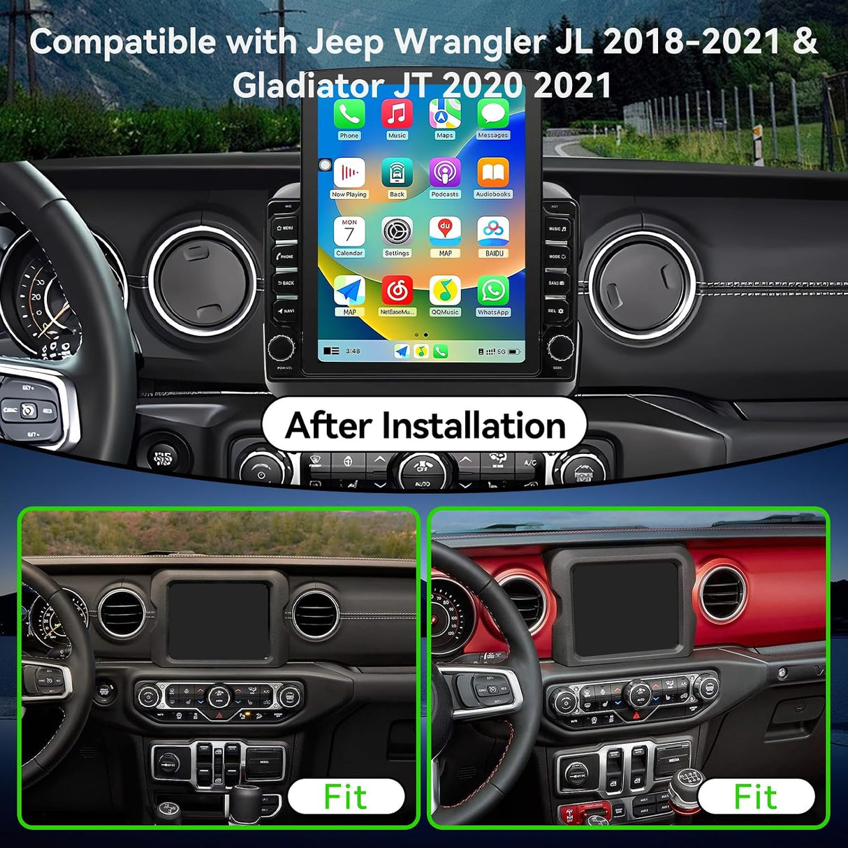 Android 14 Car Stereo Radio Compatible with Jeep Wrangler JL 2018-2021 Gladiator JT 2020 2021 Upgrade,Wireless CarPlay & Android Auto AHD Backup Camera 9.7 Touch Screen GPS SWC Bluetooth 2+64G