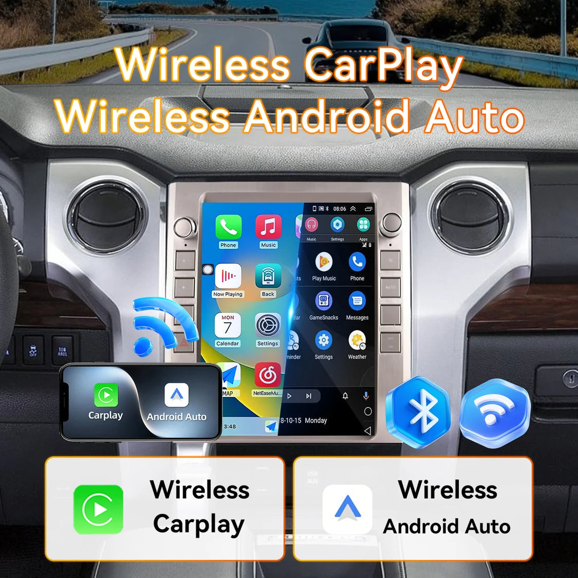 12.1 Inch Radio Replacement for Toyota Tundra 2013 to 2020 GPS Navigation Android Head Unit Multimedia Player HDMI/BT/USB/AUX/WiFi Wireless CarPlay & Android Auto Car Stereo