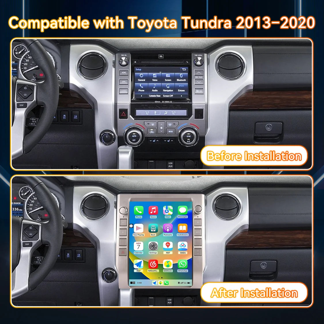 12.1 Inch Radio Replacement for Toyota Tundra 2013 to 2020 GPS Navigation Android Head Unit Multimedia Player HDMI/BT/USB/AUX/WiFi Wireless CarPlay & Android Auto Car Stereo
