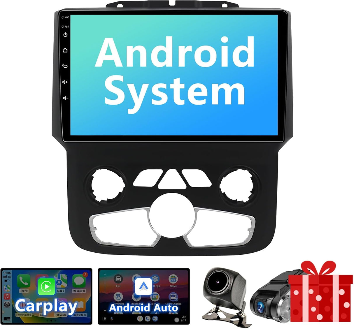 Android 13 Car Radio Stereo Compatible with Dodge Ram 1500 2500 3500 2013-2018 (Auto AC) Head Unit Upgrade Replacement, 9" Touchscreen with Wireless CarPlay&Android Auto, 2GB+64GB, GPS, Backup Camera