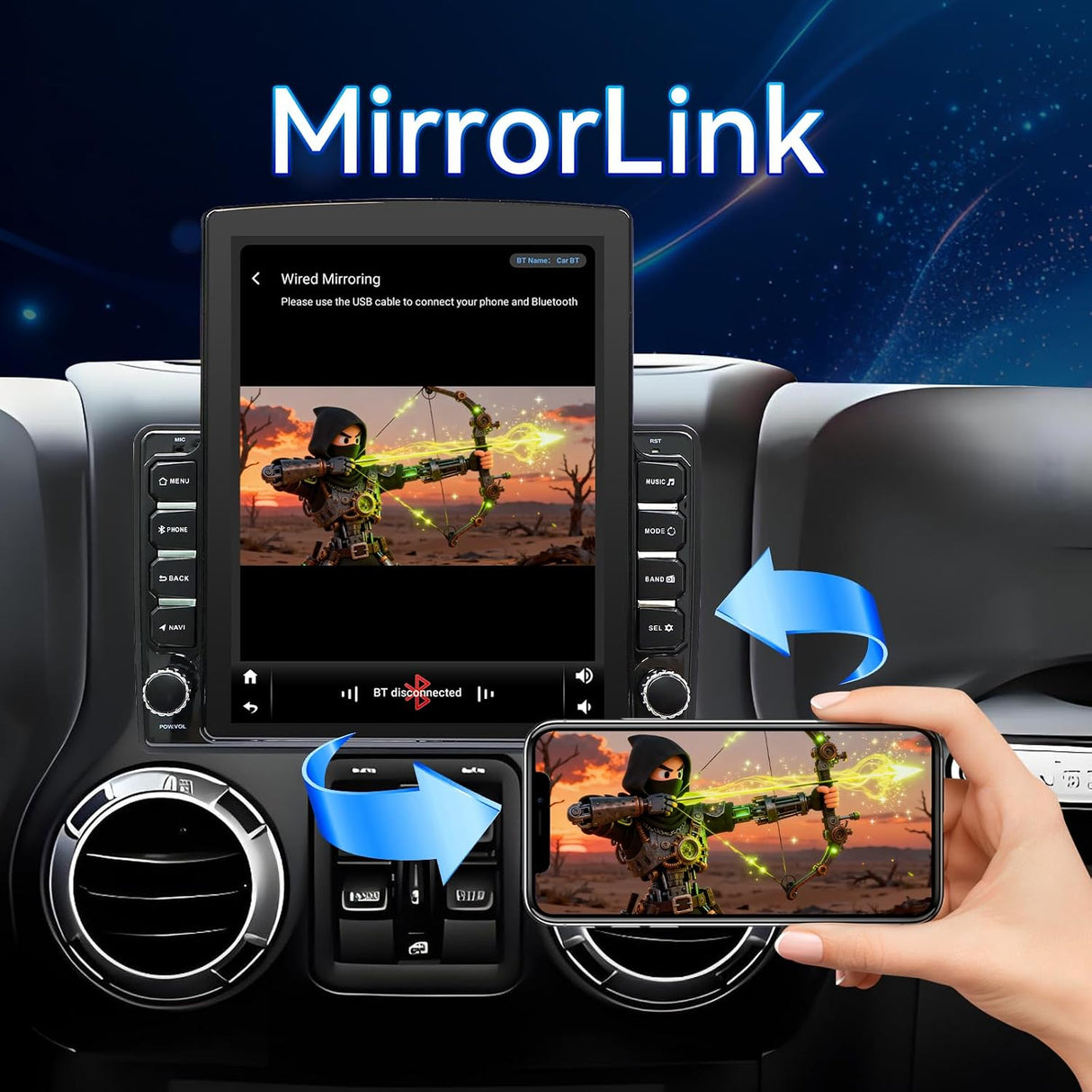 Android 14 Car Radio Stereo Compatible with Jeep Wrangler JK 2011-2017, 9.7" Touch Stereo with Wireless CarPlay Android Auto GPS WiFi Bluetooth Backup Camera 2+64G