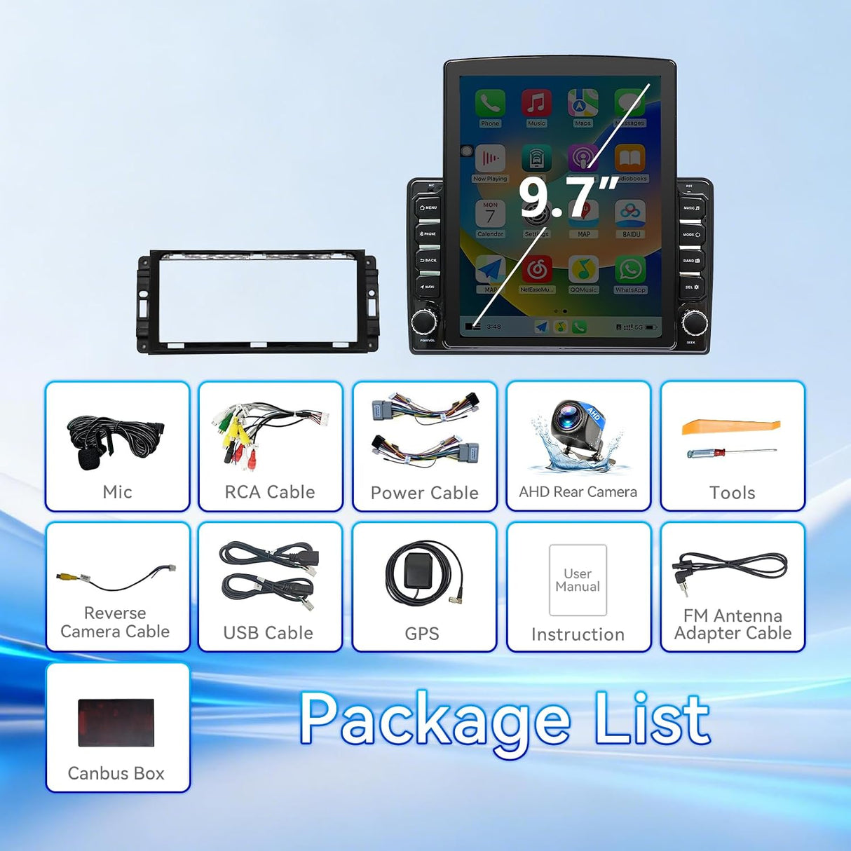 Android 14 Car Radio Stereo Compatible with Jeep Wrangler JK 2011-2017, 9.7" Touch Stereo with Wireless CarPlay Android Auto GPS WiFi Bluetooth Backup Camera 2+64G