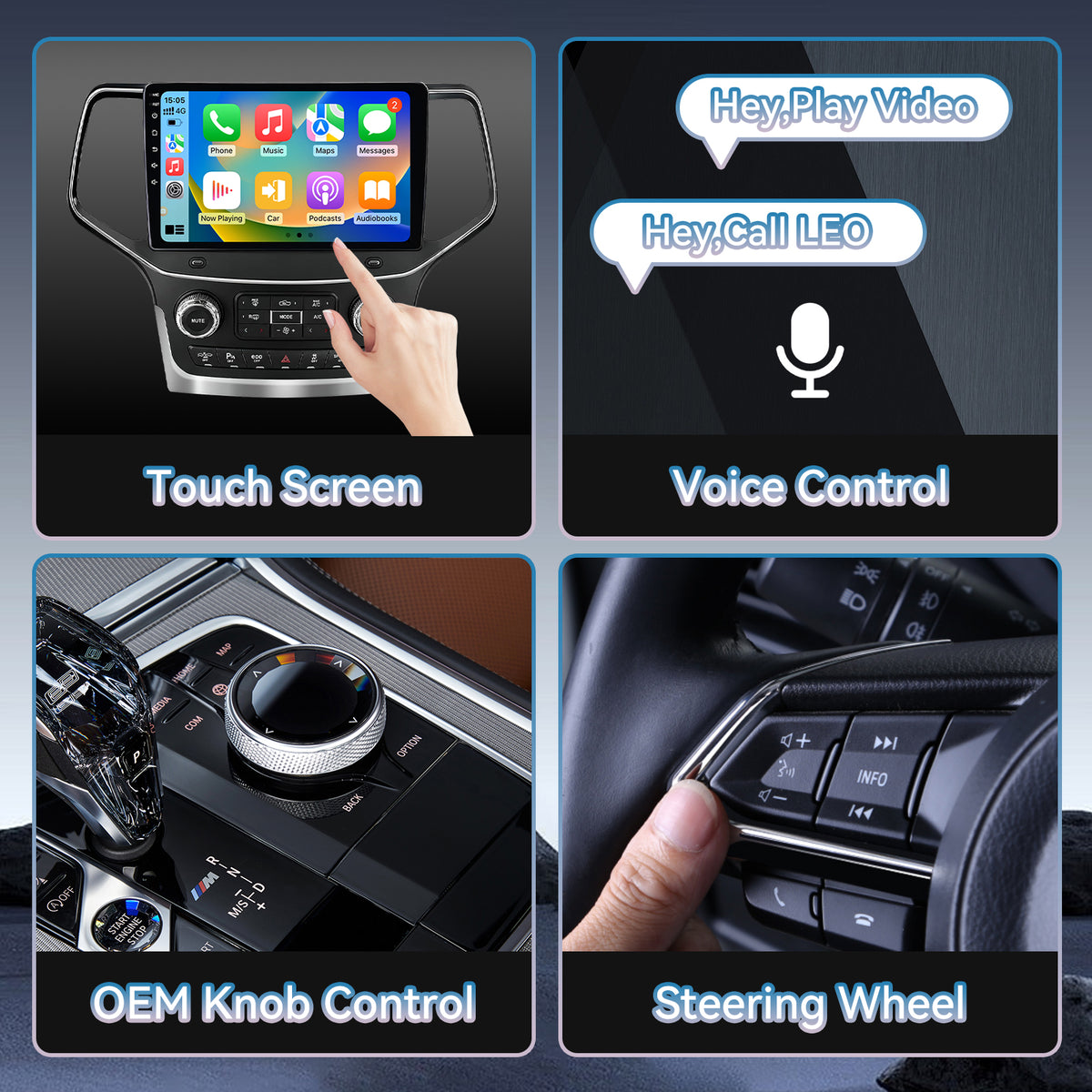 Car Radio for Jeep Grand Cherokee 2014-2021 Wireless CarPlay & Android Auto, 2GB+64GB, Bluetooth, AM/FM, SWC, Backup Camera & Touchscreen
