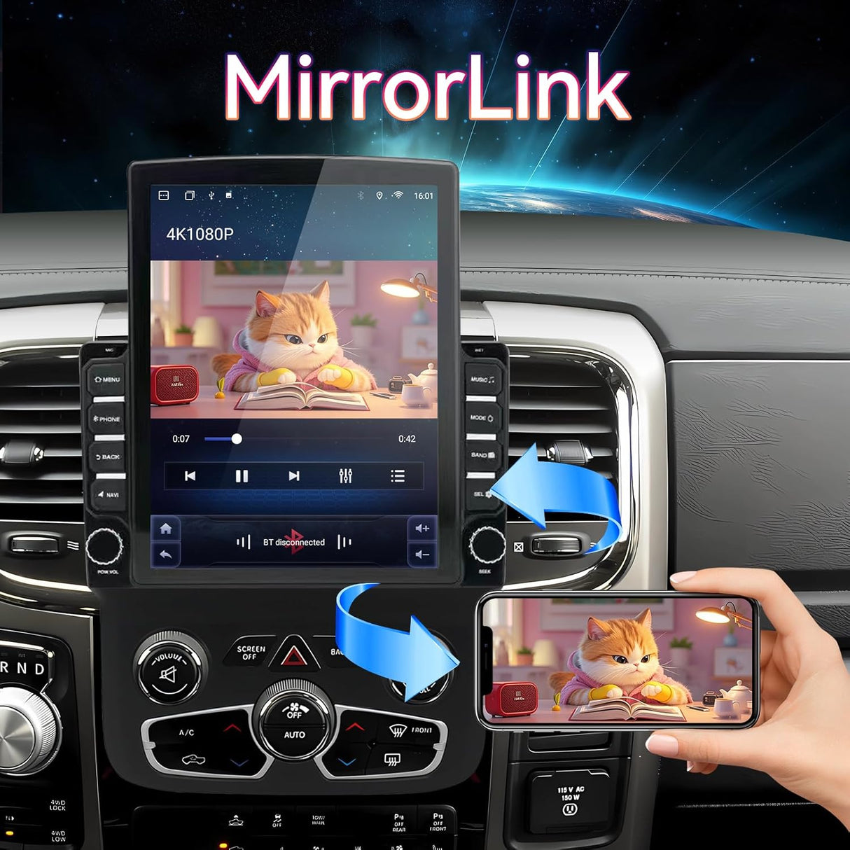 9.7 inch Car Stereo for Dodge RAM 1500/2500/3500 (2013-2018) Supports Wireless CarPlay /Android AutoGPS/WiFi/DSP/Backup Cam | for Manual & Auto AC