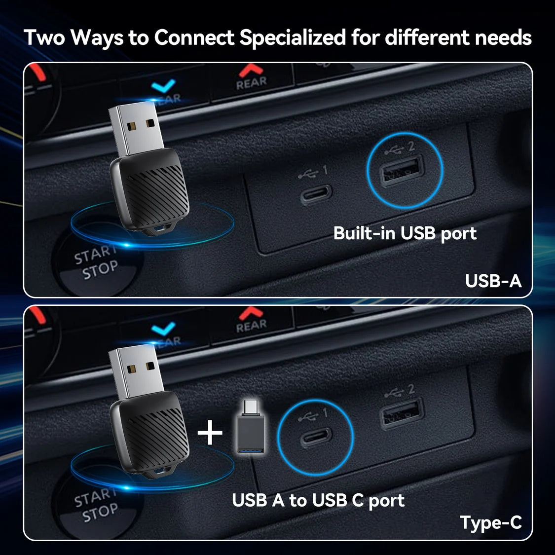 2-in-1 Wireless CarPlay Adapter / Android Auto Dongle, Mini Style