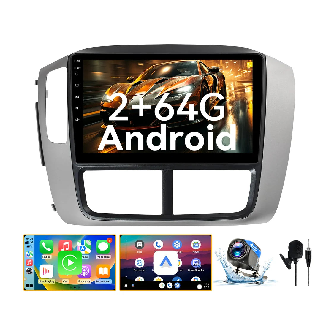 Car Radio Stereo for Honda Pilot 2006 2007 2008, Wireless CarPlay Android Auto, 9 Inch IPS Touch Screen Android 15 GPS WiFi Bluetooth 32-Band DSP SWC AHD Camera