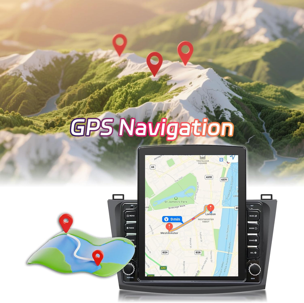 Android 13 Car Stereo for Mazda 3 2010-2013, 9.7 Inch Touch Screen with Wireless CarPlay & Android Auto, 2+64G, GPS, WiFi, BT, FM/RDS, 1080P Backup Camera, Mirror Link (with canbus)