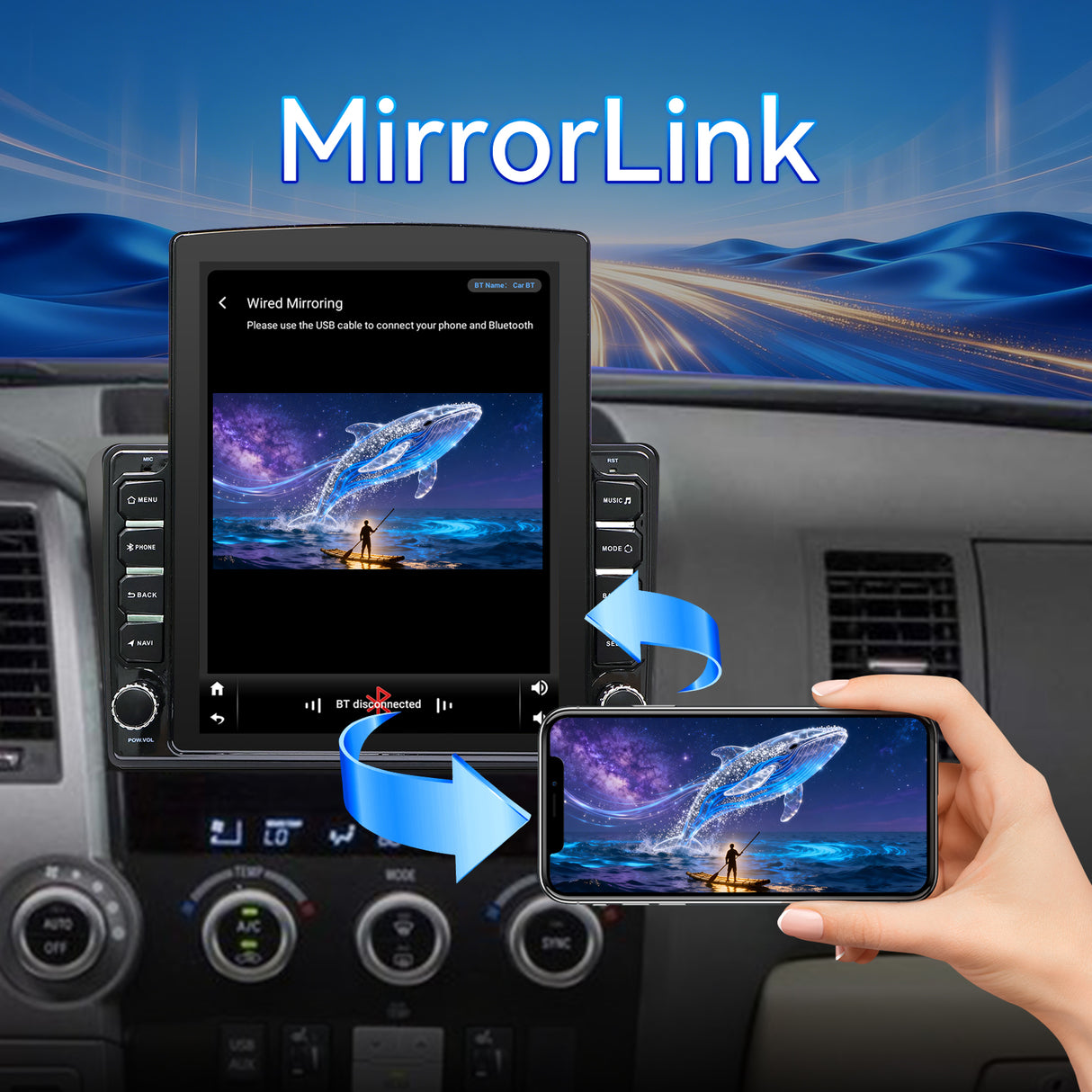 9.7" Android 14 Car Radio Stereo Compatible with Toyota Tundra 2007-2013 Sequoia 2008-2018 Touch Screen with Wireless CarPlay & Android Auto FM Radio Upgrade Bluetooth GPS Navigation Backup Camera