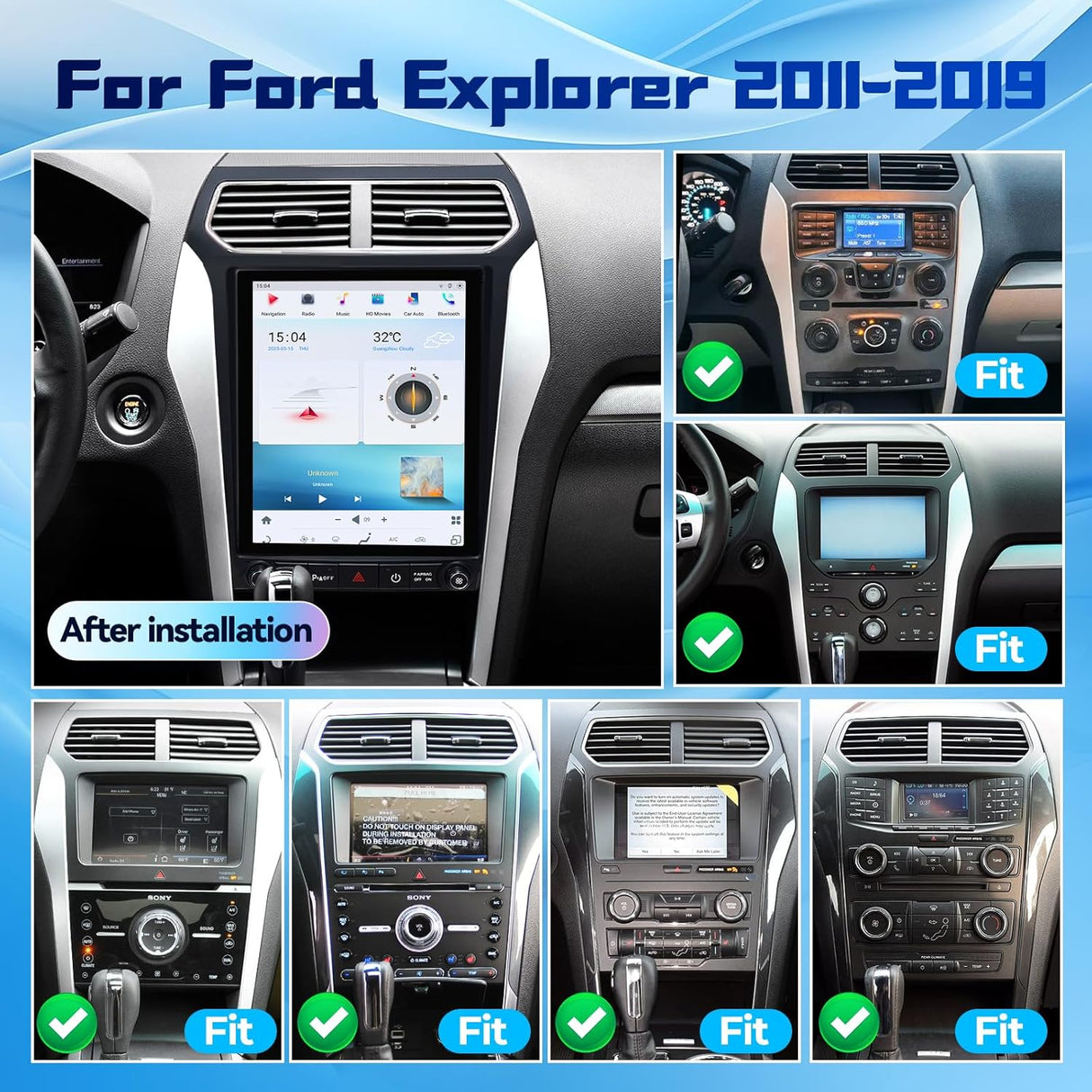 Car Stereo for 2011-2019 Ford Explorer with Wireless CarPlay/Android Auto/