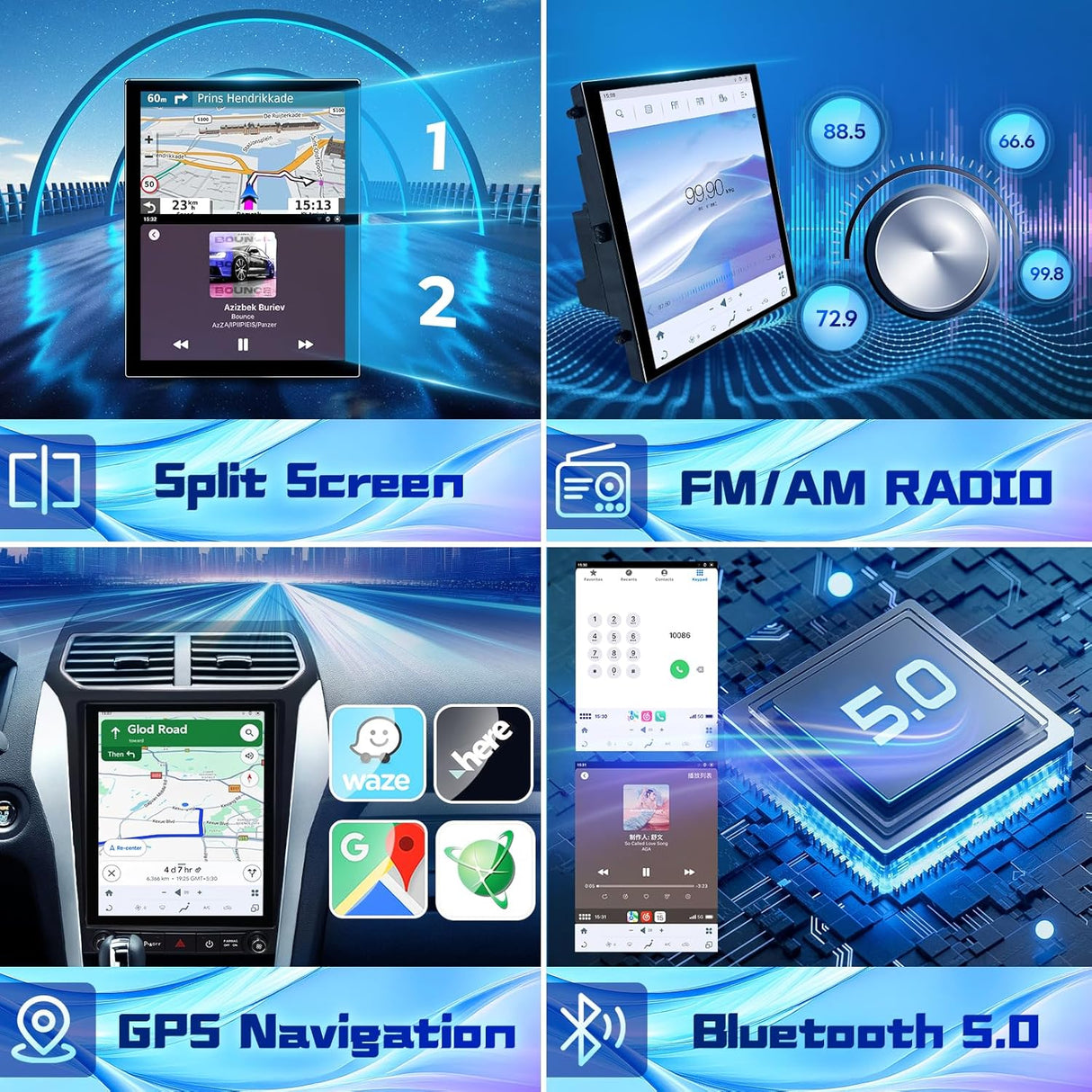 Car Stereo for 2011-2019 Ford Explorer with Wireless CarPlay/Android Auto/
