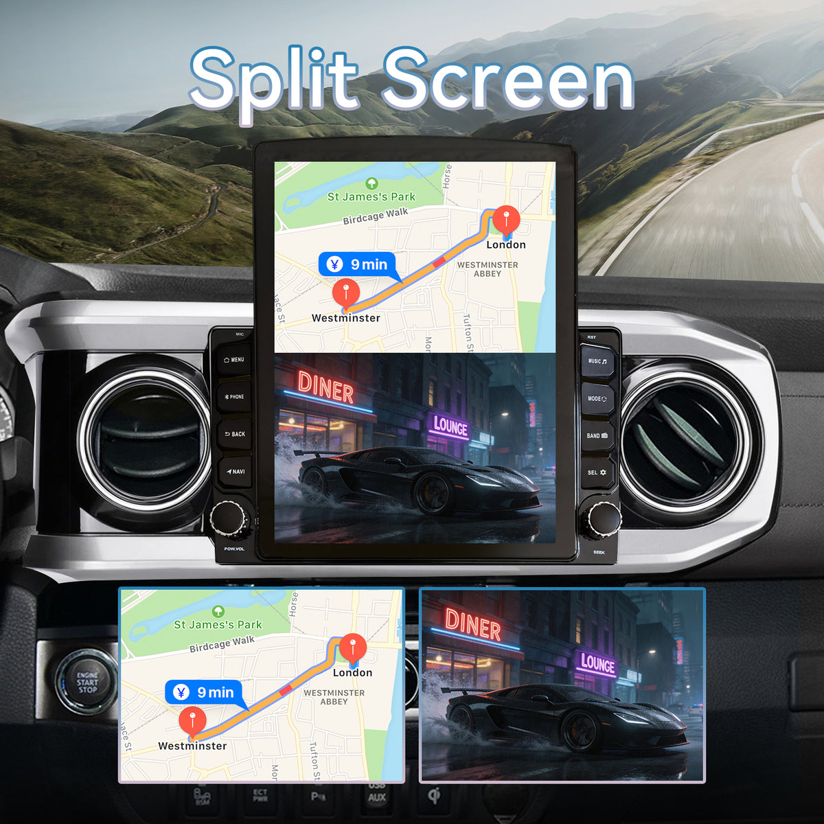 Car Radio for Toyota Tacoma 2016 2017 2018 2019 2020 2021 2022 2023 9.7 Inch Touchscreen Tacoma Stereo Head Unit, Wireless Carplay Android Auto, GPS Navigation, BT FM SWC 5GWiFi, Backup Camera