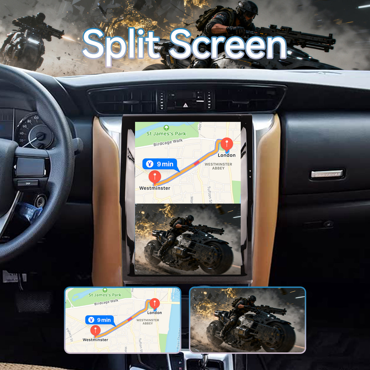 Car Stereo for Toyota Fortuner 2018-2020, Wireless CarPlay Android Auto Radio Replacement, 8GB+128GB, GPS Navigation