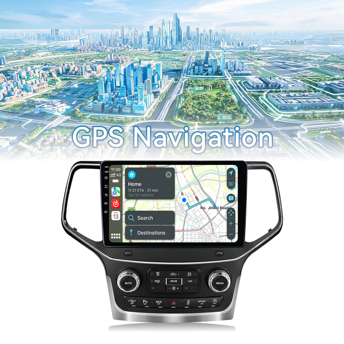 Car Radio for Jeep Grand Cherokee 2014-2021 Wireless CarPlay & Android Auto, 2GB+64GB, Bluetooth, AM/FM, SWC, Backup Camera & Touchscreen