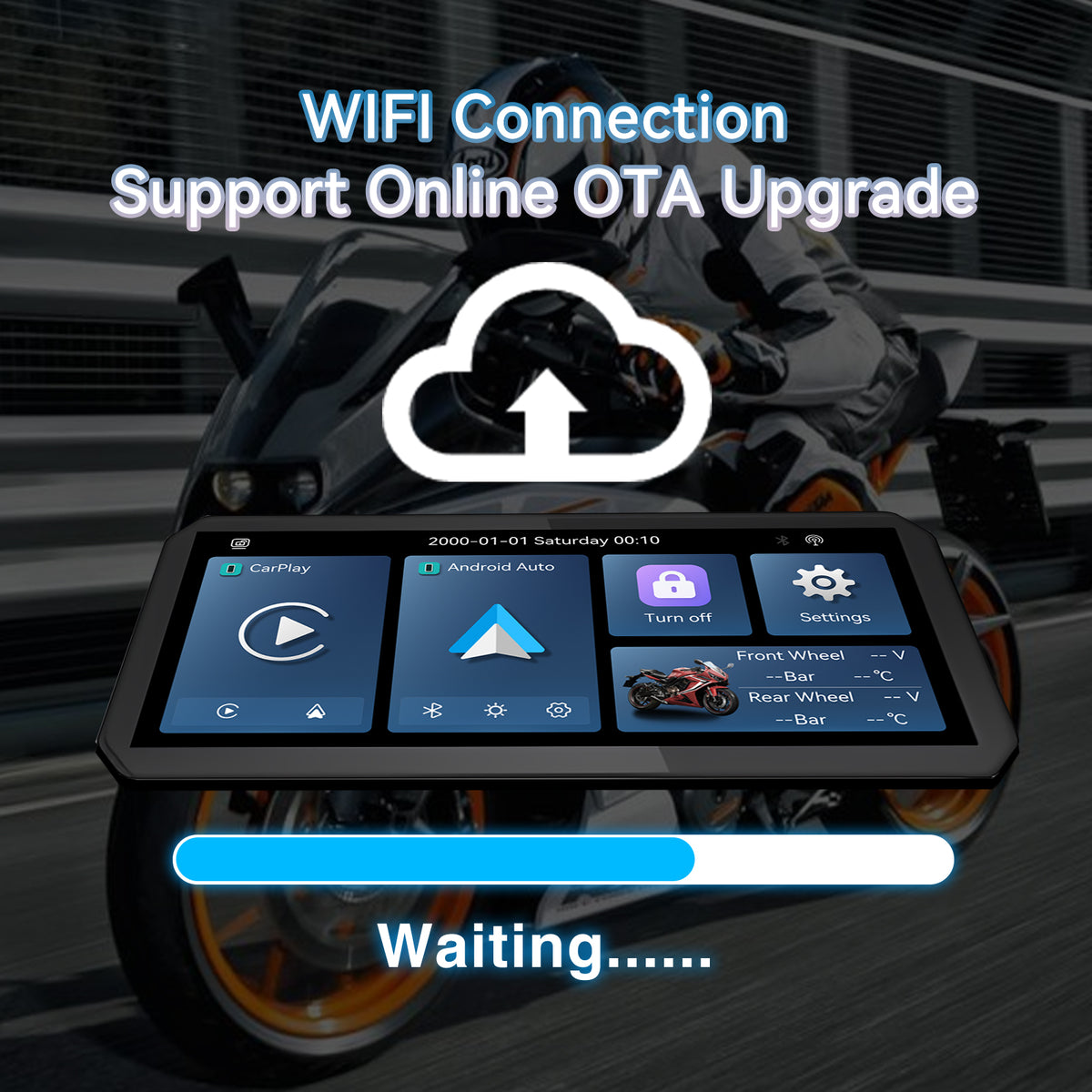 Motorcycle CarPlay/Android Auto Screen Supports TPMS BSD Check tyre pressure