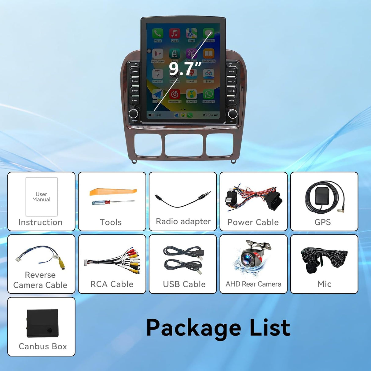Android 14 Car Radio Compatible with Mercedes Benz S-Class W220 1998-2005,4G+64GB,9.7" Touch Screen Car Stereo with Wireless Carplay Android Auto,FM/GPS/SWC/Mirror Link/Backup Camera