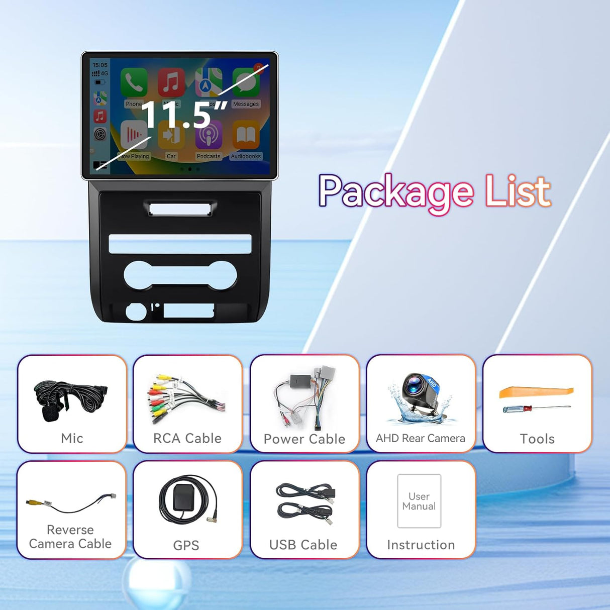 Car Stereo for Ford F150 2009 2010 2011 2012 Supports Wireless CarPlay & Android Auto, BT/WiFi/GPS/FM/SWC/1080P Backup Camera/Manual AC Upgrade