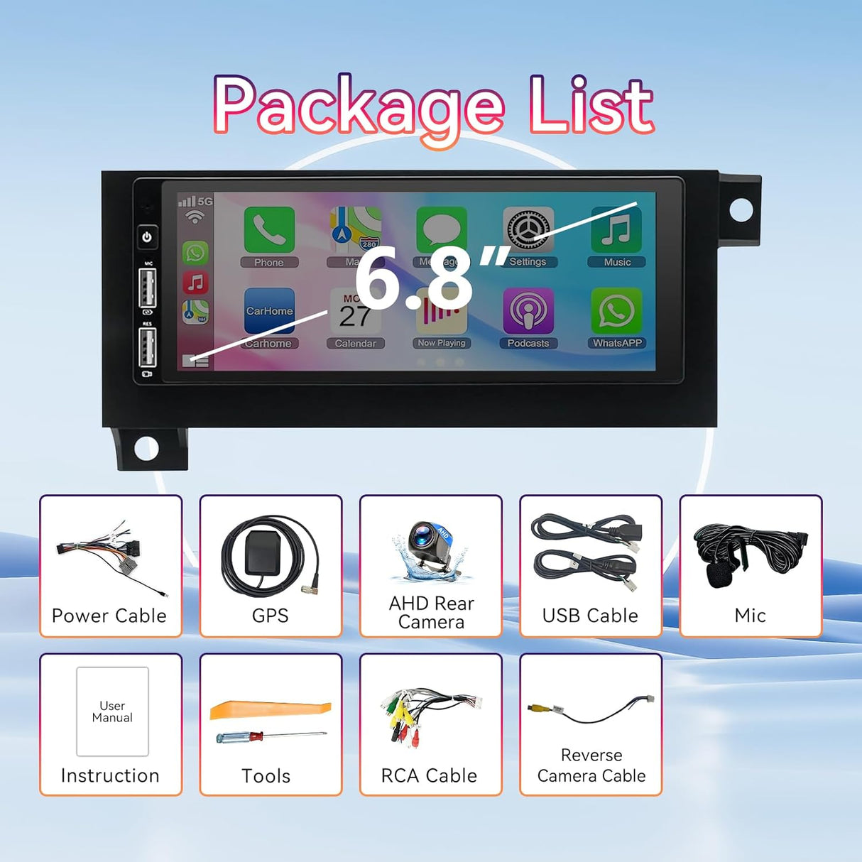 6.8" Touchscreen Android 13 Car Stereo for 1994-2002 Dodge Ram 1500/2500/3500, Chrysler Town & Country 1990-2000, Cirrus 1995-2000, Wireless CarPlay & Android Auto, GPS, Backup Camera