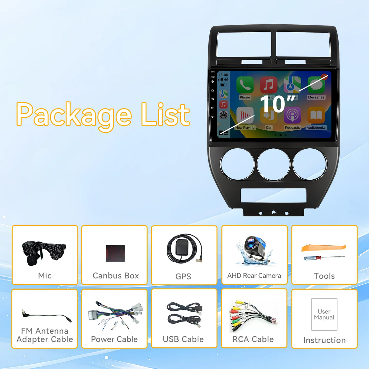 Car Radio for Jeep Compass 2007 2008 2009 Wireless Carplay Android Auto, 10.1" Touch Screen Car Stereo GPS Navigation WiFi Bluetooth SWC