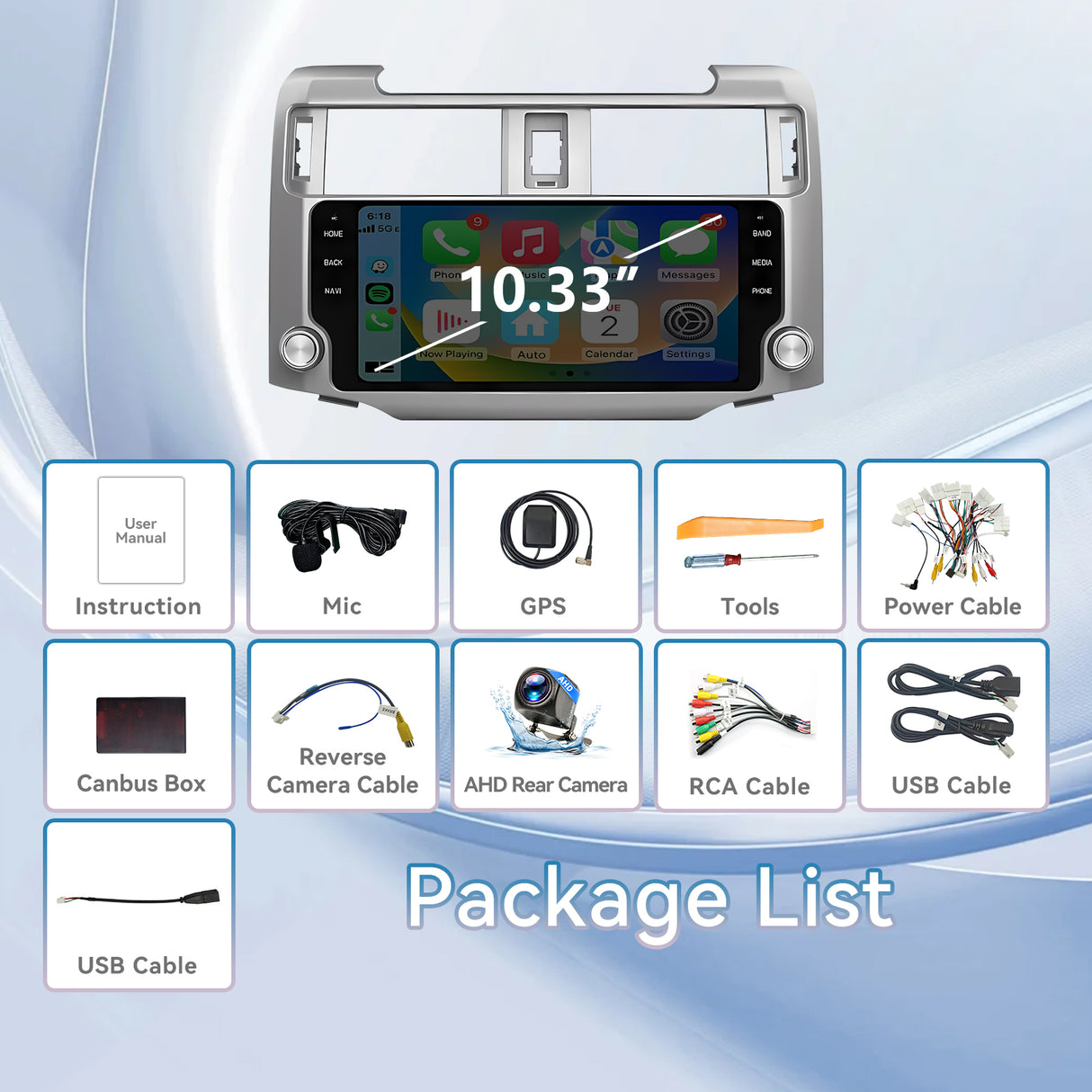 Car Stereo Radio Upgrade for Toyota 4Runner 2009-2019 CarPlay Android Auto 9" Touchscreen Car Radio Stereo Player Head Unit with GPS Navigation Bluetooth WiFi SWC FM RDS Backup Camera Mic