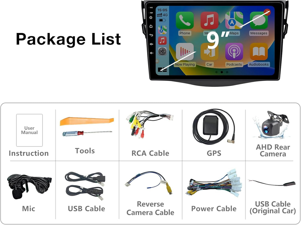 Android 13 Car Stereo for Toyota RAV4 (2006-2012) Supports Wireless CarPlay/Android Auto/Mirror Link