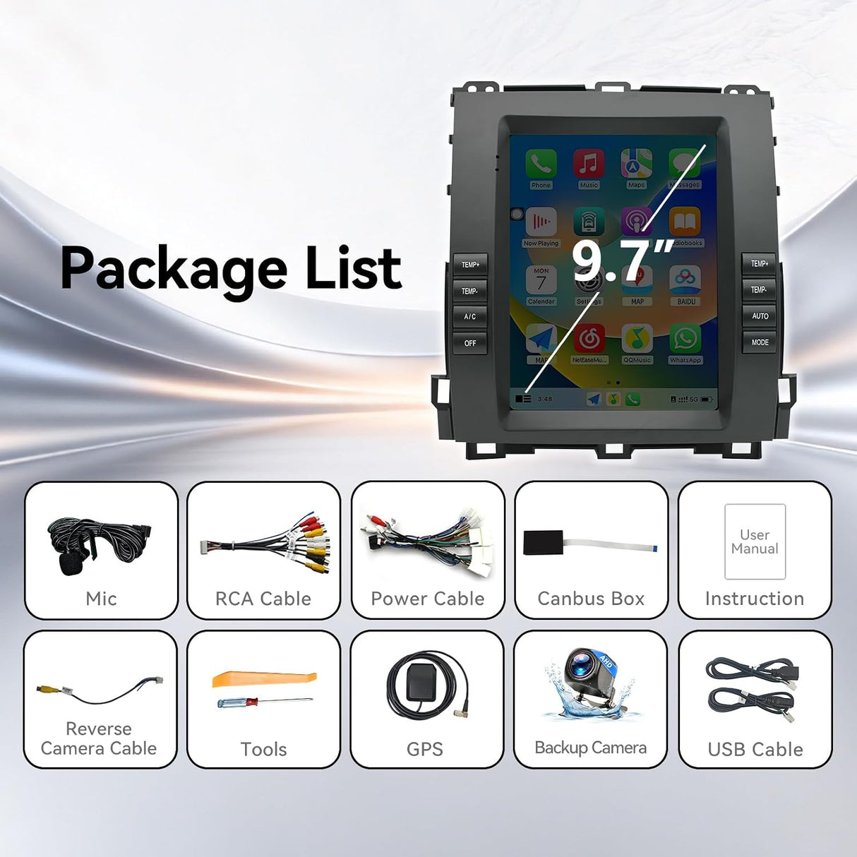Car Stereo for Lexus GX470 2002-2005 Toyota Prado 2002-2009 Wireless CarPlay Android Auto Android 14  Auto AHD Backup Camera Upgrade 9.7" Touch screen GPS WIFI SWC FM Bluetooth 2+64G