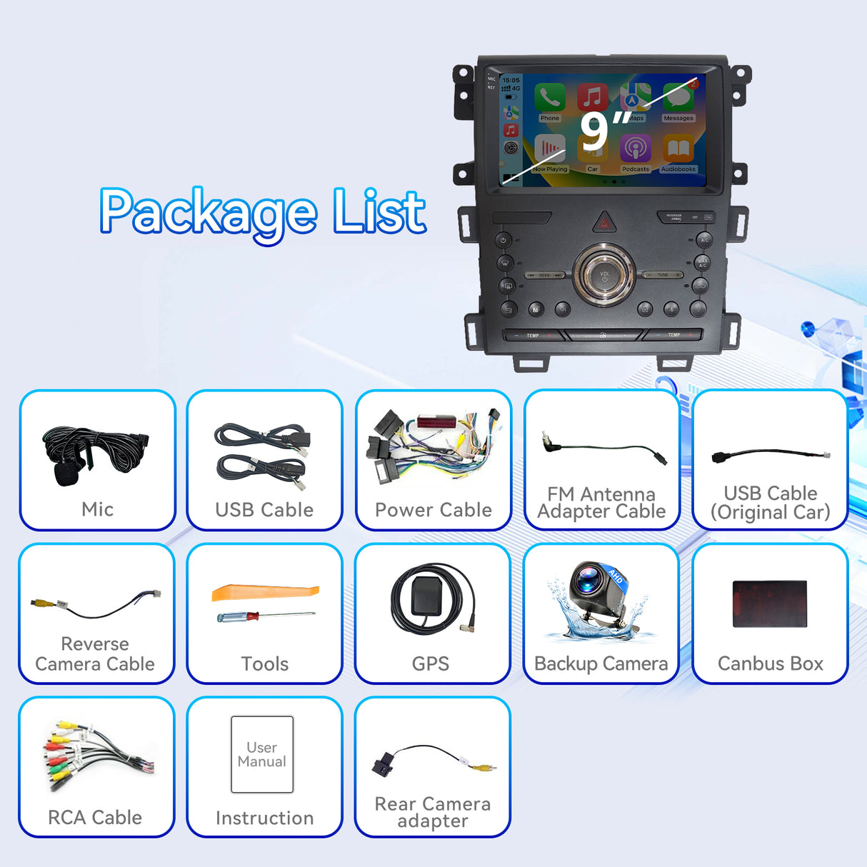 Android 14 car stereo compatible with the 2010, 2011, 2012, 2013 and 2014 Ford Edge, wireless, Android Auto, 9-inch touchscreen, Bluetooth radio, GPS navigation, FM radio