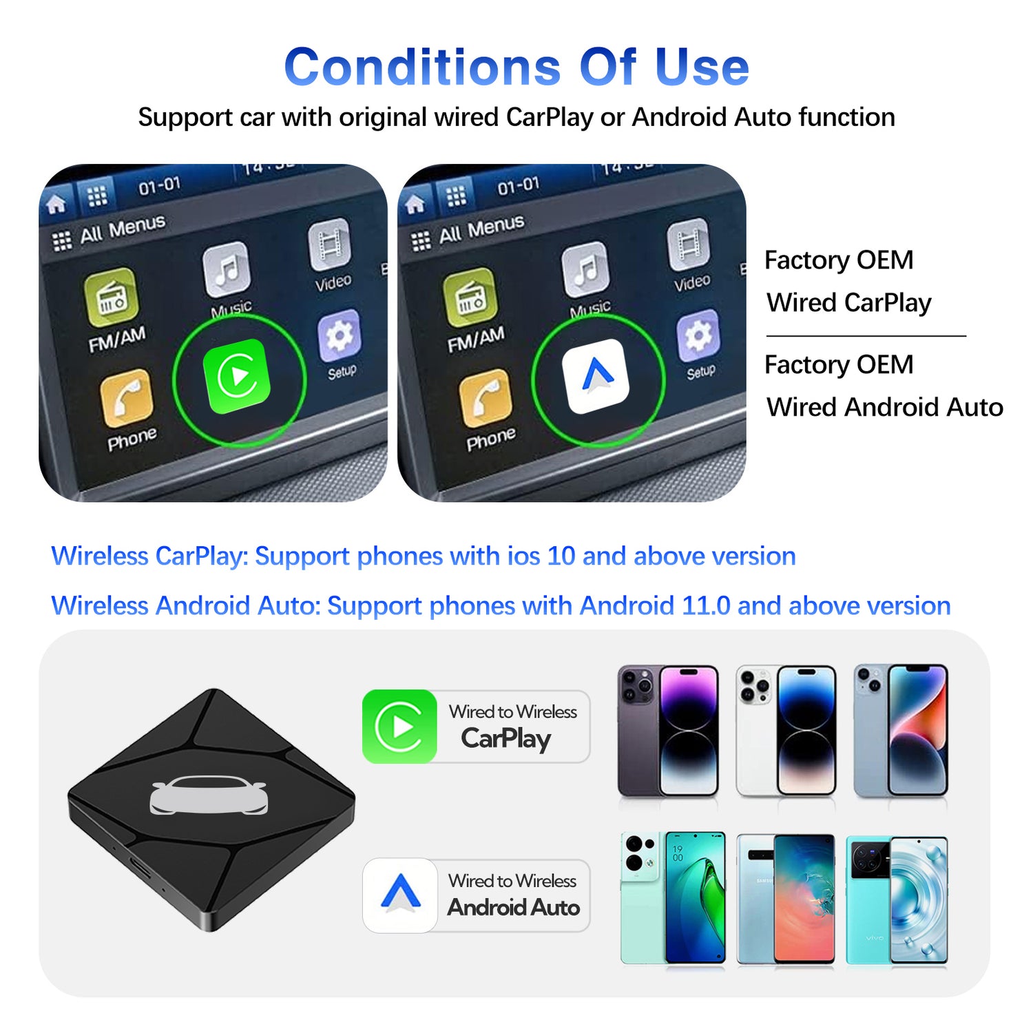 Wireless CarPlay/Android Auto Adapter for Vehicle with OEM Wired CarPl ...