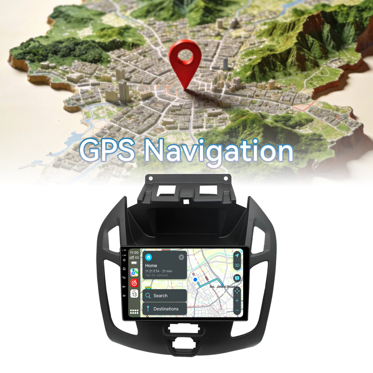 Car Radio Compatible with Ford Transit Connect 2014-2018, Wireless CarPlay Android Auto, 9 Inch Car Head Unit with GPS WiFi Bluetooth SWC Backup Camera (2G+64G)
