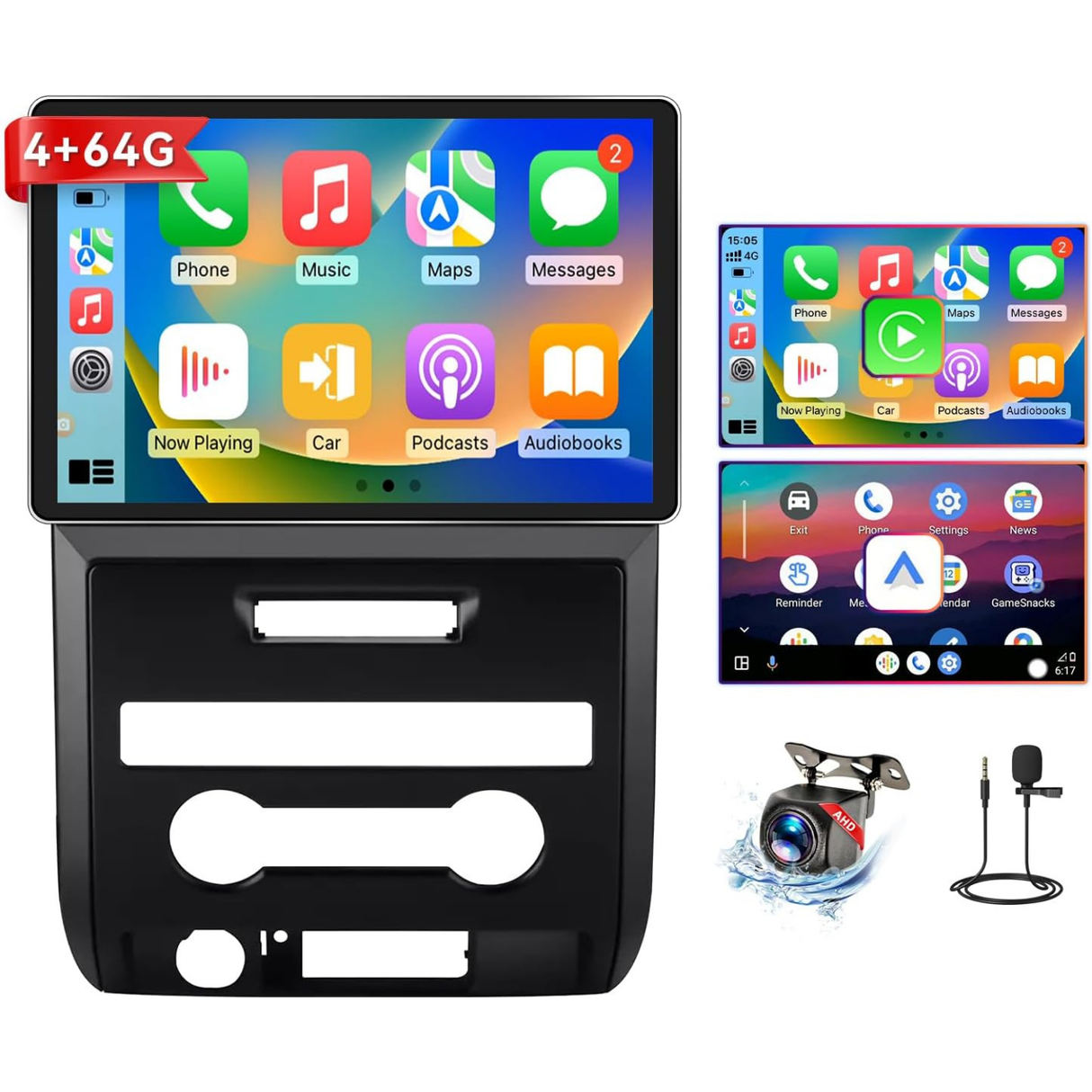 Car Stereo for Ford F150 2009 2010 2011 2012 Supports Wireless CarPlay & Android Auto, BT/WiFi/GPS/FM/SWC/1080P Backup Camera/Manual AC Upgrade