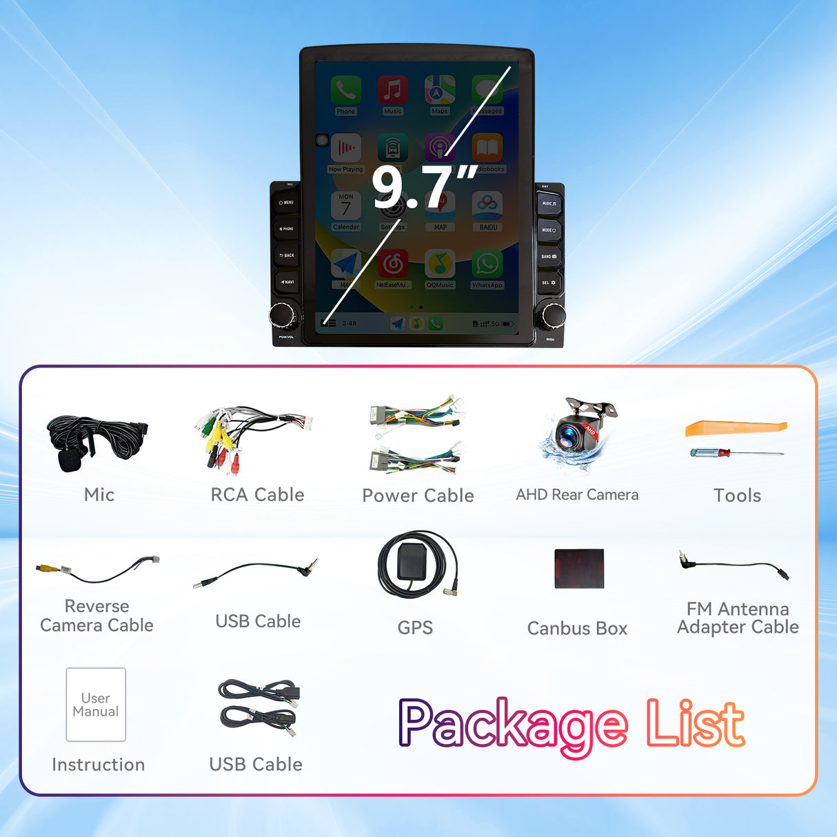 Car Stereo for Dodge Grand Caravan / Chrysler Town & Country (2013–2016), 9.7" Touchscreen Android Head Unit, 2+64GB, Wireless CarPlay & Android Auto, WiFi, GPS, Bluetooth, 1080P Backup Camera