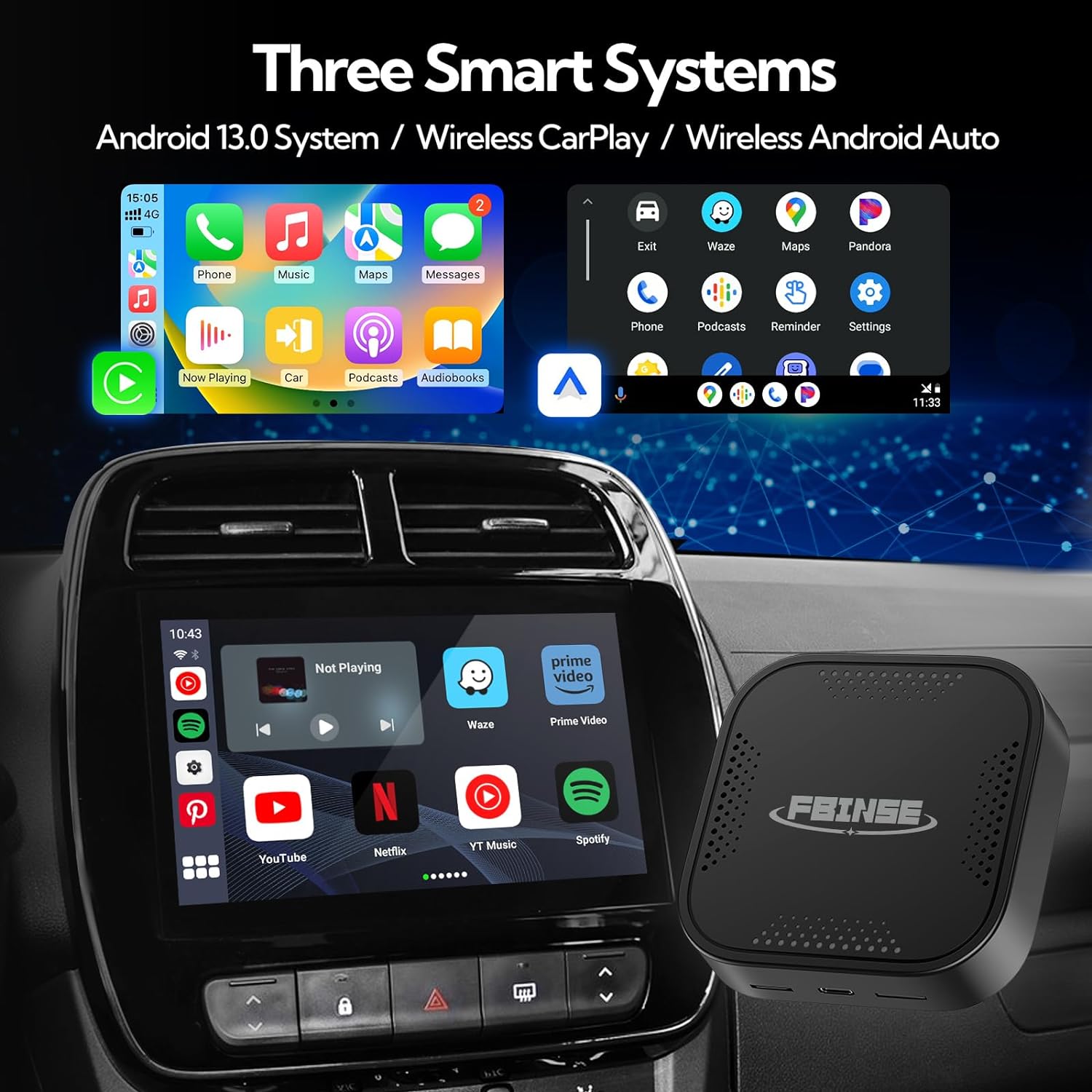 FBINSE AI BOX ワイヤレスCarPlay AndroidAuto AI Box CarPlay with Wireless Android Auto – fbinse