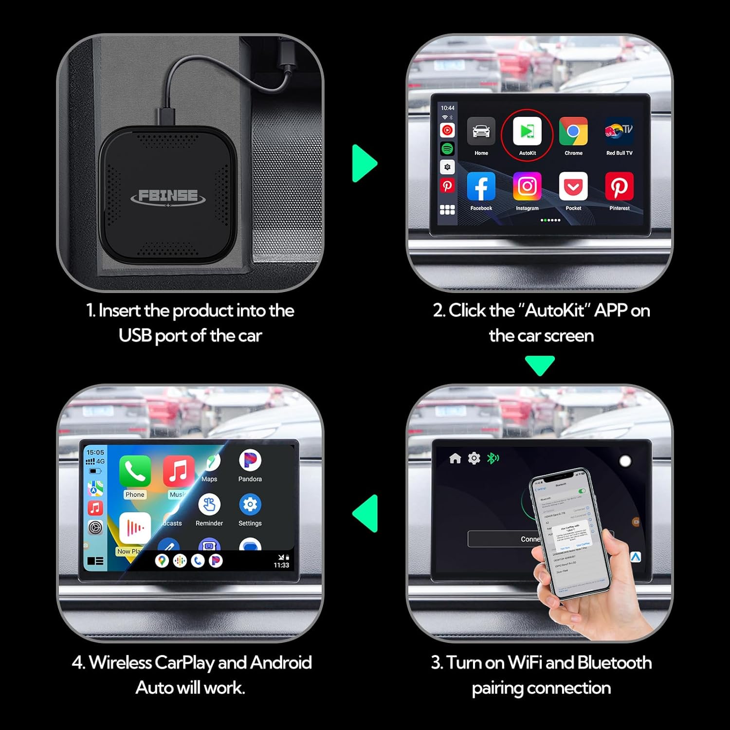 FBINSE AI BOX ワイヤレスCarPlay AndroidAuto AI Box CarPlay with Wireless Android Auto – fbinse